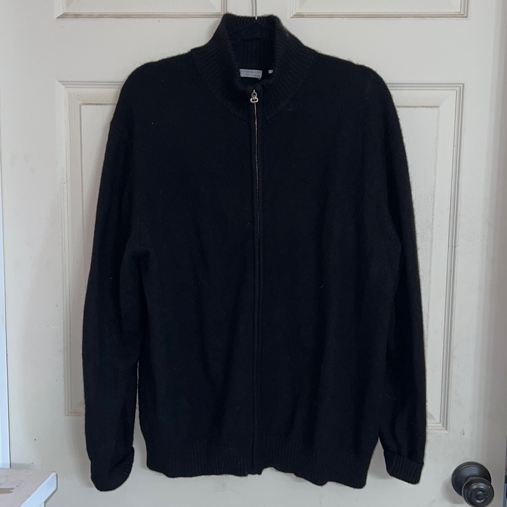 American blue pure cashmere Black zip up sweater Size large